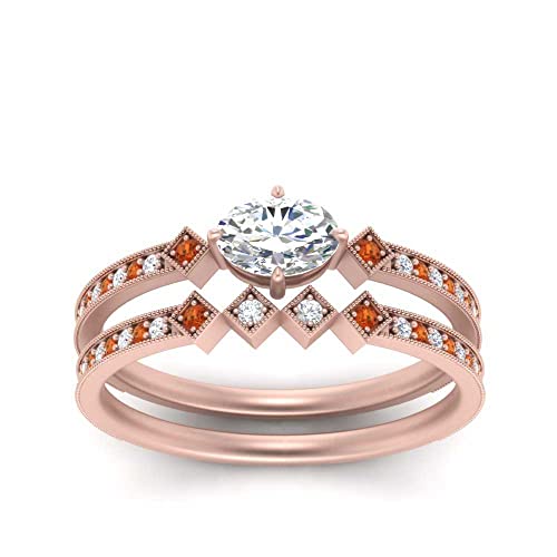 Bague de mariage ovale est-ouest pavée en or rose et pierre au choix