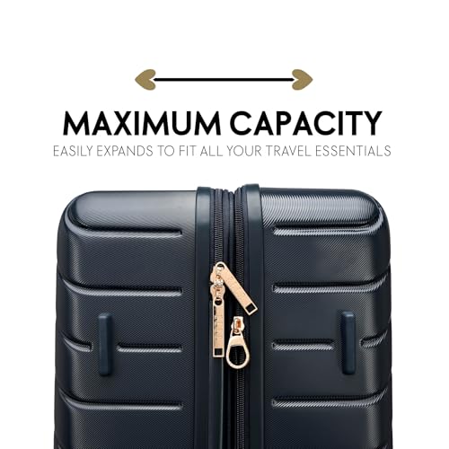Elle Louvre 2 Piece Expandable Polycarbonate Spinner Luggage Set | Navy3
