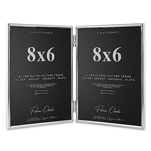 Silver Plated Photo Frame Double Book Style Picture Frame Plain Satin Finish and Tarnish Protected for Wedding Picture or Family Photo (8x6)