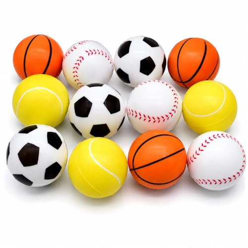 Image of Asera 12 Pcs Soft Foam Sponge Sports Balls Set for Kids, Lightweight Football Basketball Baseball Tennis Balls, Birthday Return Gifts, Indoor Outdoor Play