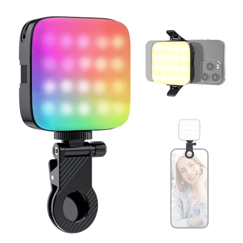 ETROBOT Luz RGB para cámara, 96 LED para Selfies, 13 Modos, Recargable con Clip para teléfono, portátil o cámara. Ideal para Maquillaje, Youtube, TikTok, transmisión en Vivo, fotografía y Vlogs.