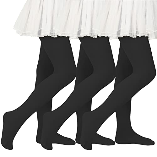 Baby Girls Dance Tights - Toddler Footed Ballet Stockings for School Uniform Pants Leggings - Black 3 Pairs 1-3T