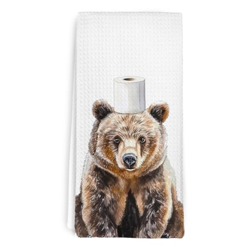 cvjutf Brown Bear Gift Hand Towels, Bear Bathroom Decor, Funny Woodsy Brown Bears Cabin Hand Tea Towels for Bathroom Kitchen Decor, Cute Animal Dish Towel, Bears Lover Gifts for Women Men, 16x24 Inch