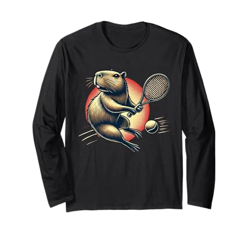 Divertido Capybara Tenis Jugador Gráfico Retro Tenis Día del Juego Manga Larga