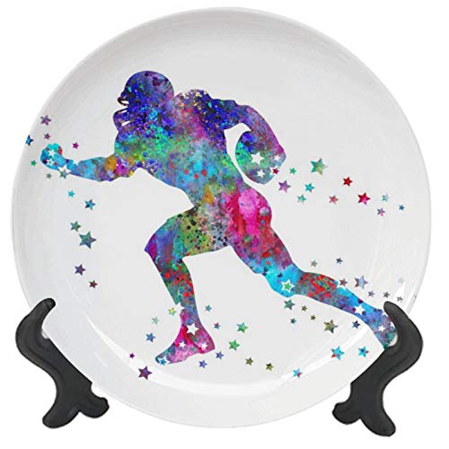 Customized Ceramic Decorative Plate Decorative Plate Drawing Rugby Player Microwave Dishwasher Safe Ceramic Ornament for Kitchen and Family Party Use 7 inch