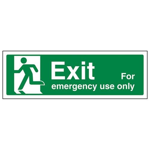 V Safety 21014AX-S Safe Condition Exit Sign, Exit For Emergency Use Only Man Left, Landscape, Self Adhesive Vinyl, 300 mm x 100 mm, Green