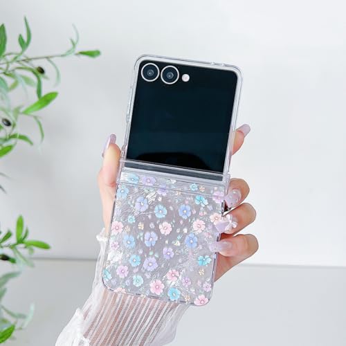 Coque rigide Galaxy Z Flip5 motif fleurs accessoire téléphone portable avec cordon chaîne