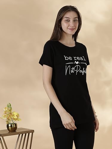 Image of 9shines Label Cotton Plus Size Long T-Shirt Tunic | Hip Covering Regular Top Nightwear| Sleepshirt Lounge wear for Women with Pocket (M-7XL)