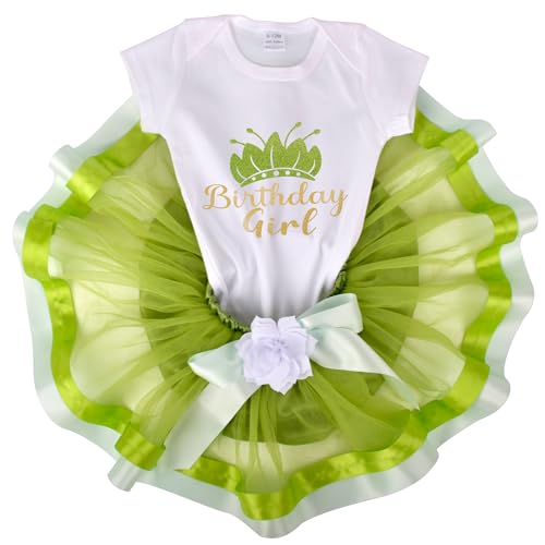 Princess Tiana Baby Girl 1st Birthday Tutu Outfit Set 3PCS With Cotton Romper,Tutu Skirt+Headband-Photo Props2