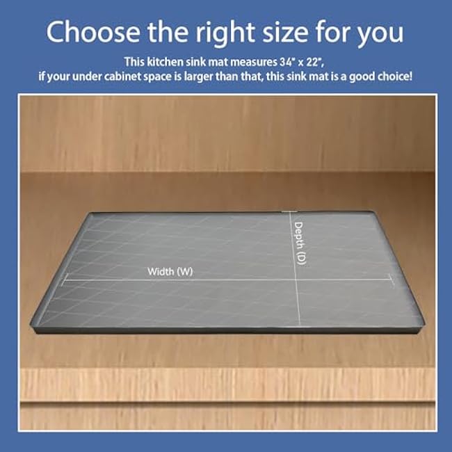 34x22 Thickened Silicone Sink Liner - Raised Edges for Leak Containment, Non-Slip Cabinet Protector, Waterproof, Heat-Resistant, Multi-Use in Kitchen & Bathroom