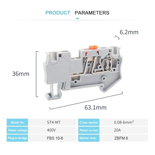 Bornier ST4-MT de test 20A raccordement câble 4 mm² connecteur rail DIN tableau électrique