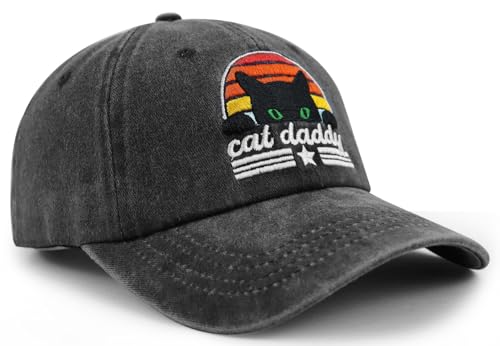 Image of Funny Embroidered Cat Daddy Hat for Men Papa, Adjustable Cotton Dad Birthday Gifts Basebll Cap
