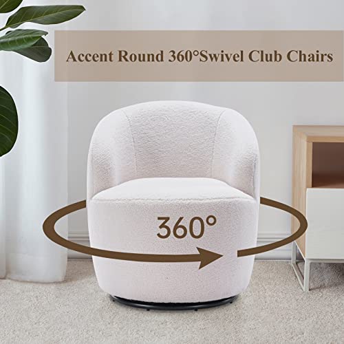 Yoodfo Swivel Barrel Chair, Modern Teddy Fabric Swivel Accent Armchair Comfy Round Club Chairs Sofa Arm Chair For Living Room Bedroom Reading Room Apartment Hotel Office Nursery Lounge,Lvory #TOP1