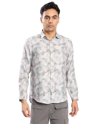 Image of BENE KLEED Men's Abstract Print Cotton Blend Shirt | Spread Collar | Full Sleeves | Tailored Fit |