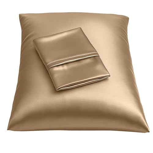 Image of BLISSFORD Satin Pillowcase with Zipper, for Hair and Skin Care, Feels Soft and Cool Like a Silk Pillowcase, Beige Satin Pillow Cases 2 Pack, Slik Pillow Cover, Queen Size, Set of 2