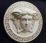 Wandrelief Wandbild Medusa Kopf Mäander Antik Versac Stil 100x100 cm Handbemalt Retro Vintage Griechischer Kopf zum Aufhängen