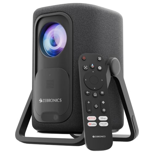 Image of Zebronics Official Google TV Projector, 7500 Lumens, 4K Support, 200 inch Display, Auto Focus & Keystone, 270 Tilt, Portable Home Theater Cinema,Netflix, Prime, WiFi, BT, HDMI ARC (PixaPlay 77G)