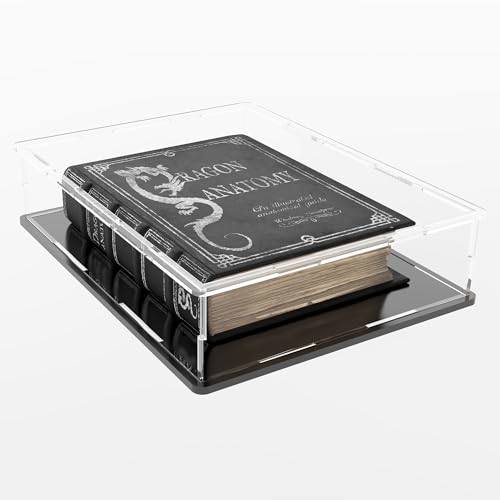 Image of Acrylic Display Case for Books and Medals, Versatile Clear Acrylic Display Box with Black Base for Badges, Coins and Cards, 10.6x8x2.4-inch