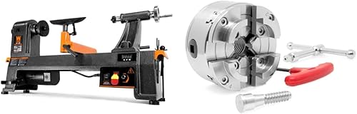 WEN 34035 6 amperios de 14 pulgadas por 20 pulgadas de velocidad variable y juego de portabrocas de torno autocentrantes LA4374 de 375 pulgadas de 4