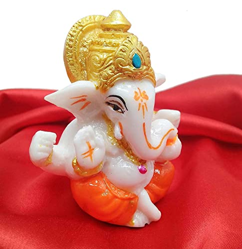 Image of Handmade Showpiece Polyresin Ganesh Idols and Figurines for Spiritual Vaastu Pooja Decorative Sculpture for Puja Gifts & Decoration Items for Home Decor (2.3 Inch Yellow Ganesh ji)