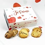 Ce coffret contient 3 spécialités : un assortiment de nos biscuits au beurre à la fleur de sel de Noirmoutier personnalisés avec des cœurs ainsi que des biscuits aux éclats de caramel et aux éclats de chocolat.