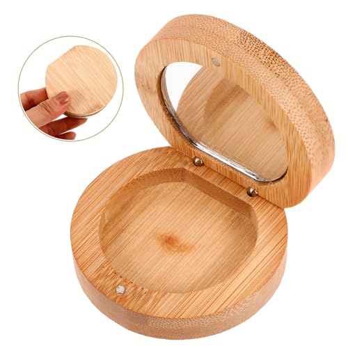 Petit miroir de maquillage compact nomade en bois de bambou pliant