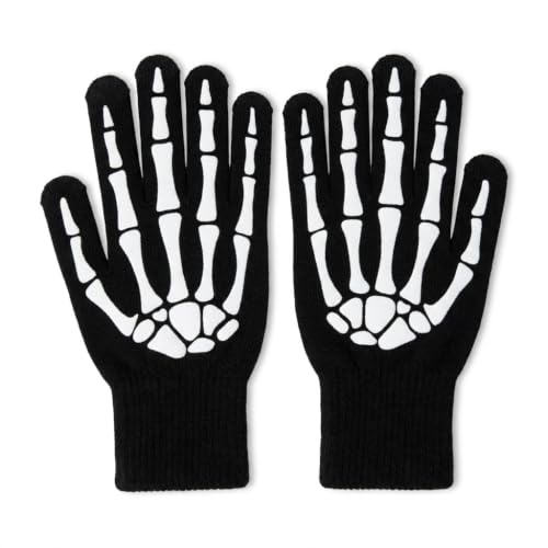 Uwarmwinter Kids Skeleton Gloves Glow in The Dark Knit Touch Screen Warm Winter Halloween Costume Accessories for Boys Girls