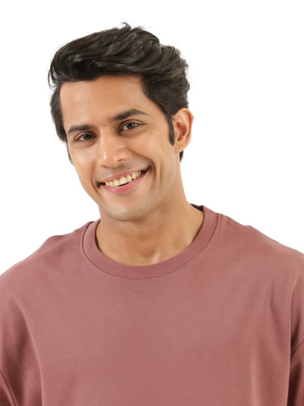 Image of SAADAA Men's Oversized Cotton T-Shirt | 210 GSM Heavyweight Fabric | Drop Shoulder | Dual Knit | Comfortable Casual Wear | Solid Colors