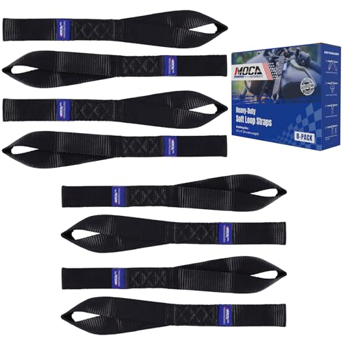 MOCA 8-Pack Soft Loop Tie Down Straps 12000 Lbs Breaking Strength 1.6 x 17 inches Heavy Duty Tie Down Loops for Secure Trailering of Kayak Motorcycles ATV UTV (8 Pieces Black)