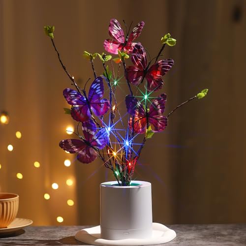 WSYEAR Valentines Day Birthday Gifts for Women,Butterfly Led Lamp Colorful Vintage Look Butterfly Decor for Women,Mom,Wife,Grandma,Girlfriend,Teenage Girls