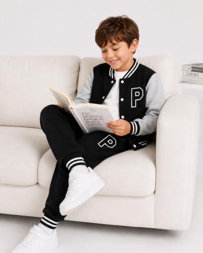 Image of Cakaner Boys Color Block Button Down Shirt and Jogger Pants Button Up Sweatsuits Sets (Size: 5-12T)