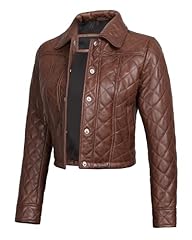 Silvia - Women's Cropped Leather Jacket Cognac