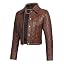 Silvia - Women's Cropped Leather Jacket Cognac