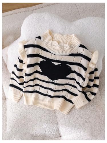 Floerns Toddler Girl's Striped Print Long Sleeve Knitted Pullover Heart Ruffle Trim Sweater3