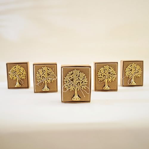 Image of BEHOMA 100% Pure Brass Kalpvriksh Tree with - Set of 5, 8.5 cm | Vastu Brass Tree of Life figurine showpiece - as a collectible display accent (Set of 5, 8.5 cm)