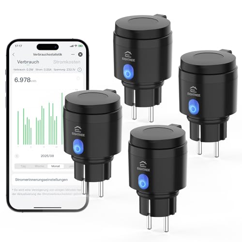 EIGHTREE WLAN Steckdose Outdoor, Zeitschaltuhr Aussenbereich mit Strommessung IP44 Wasserdicht, Smarte Steckdose mit Zeitschaltuhr, Fernbedienung & Sprachsteuerung, Kompatibel mit Alexa & Google Home