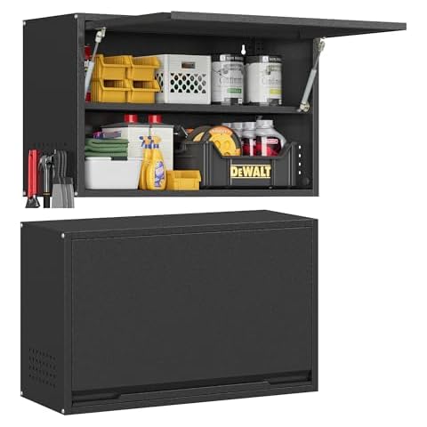 Topass Metal Garage Wall Cabinet with Doors, Wall Mounted Metal Storage Cabinet, Tool Cabinet 19.7" H, Steel Utility Cabinet for Garage Kitchen Warehouse, Assembly Required (Black-19.7" H) Cover
