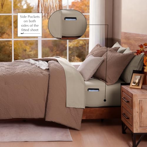 Geniospin Twin Comforter Set - 5 Pieces Brown Textured Bed in Bag, Twin Bedding Sets with Comforter, Sheets, Pillowcases & Shams, All Season Brown Bedding — view 4