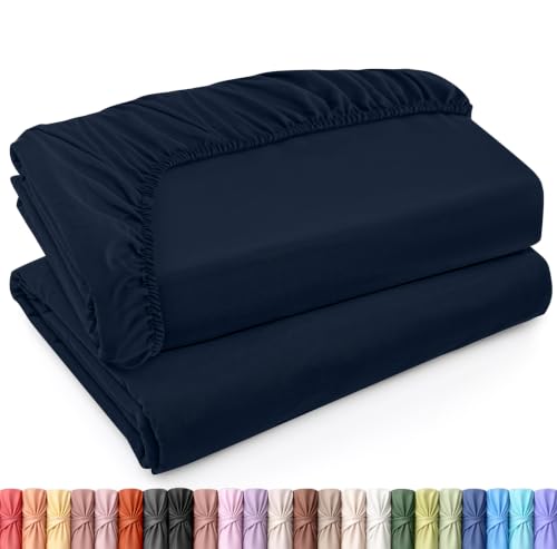 Image of Utopia Bedding Twin Fitted Sheets - Bulk Pack of 2 Bottom Sheets - Soft Brushed Microfiber - Deep Pockets - Shrinkage & Fade Resistant - Easy Care (Twin, Navy)