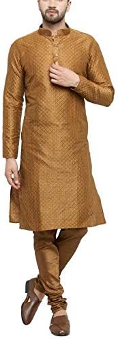 Larwa Men's Jacquard Kurta Pyjama Set Gold Special for Diwali
