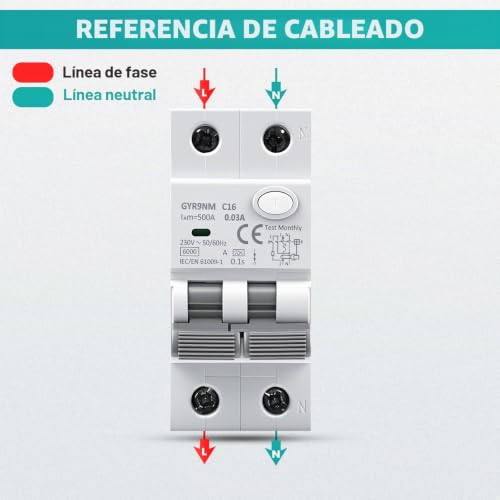 Miniatura 2 de Disyuntor Magnetotermico 16a 30ma 1p N Tipo A Interruptor Diferencial Rcbo 6ka Mcb Ac230v Disyuntor Diferencial Protección Contra Sobrecargas Y Cortocircuitos Gyr9nm