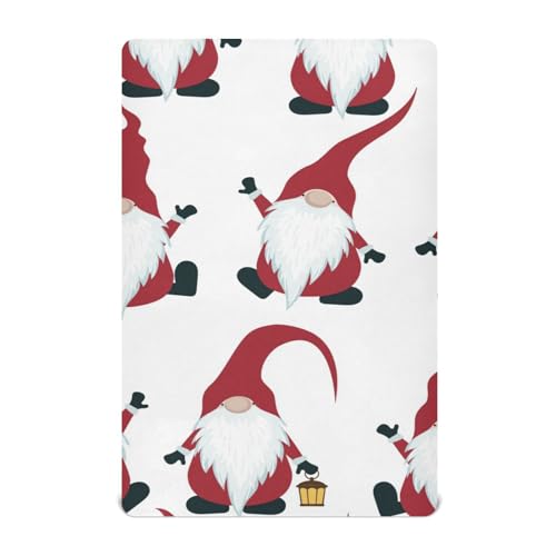 Moudou Christmas Gnome Playard Sheet for Boy Girls, Soft Breathable Fitted Toddler Sheet for Standard Playard Bed Mattress, 39 x 27 x 5 Inch