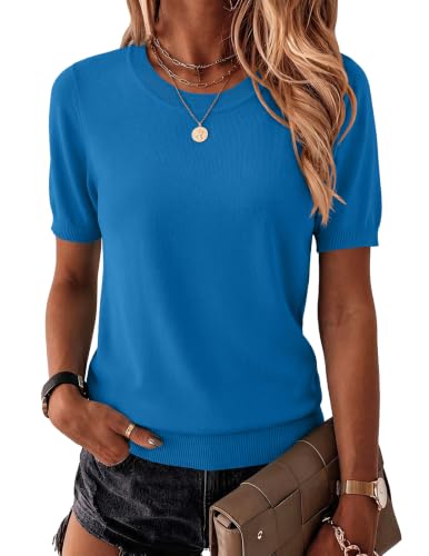 Image of Zeagoo Womens Summer Short Sleeve Tops Crew Neck Lightweight Pullover Sweaters Loose Dressy Casual Blouse Basic Clothes