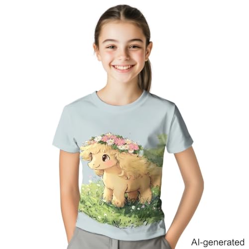 Image of Novelty 3D Graphic T Shirts for Kids Crew Neck Funny Animal Print Short Sleeve Girls Tshirts 3-16 Years