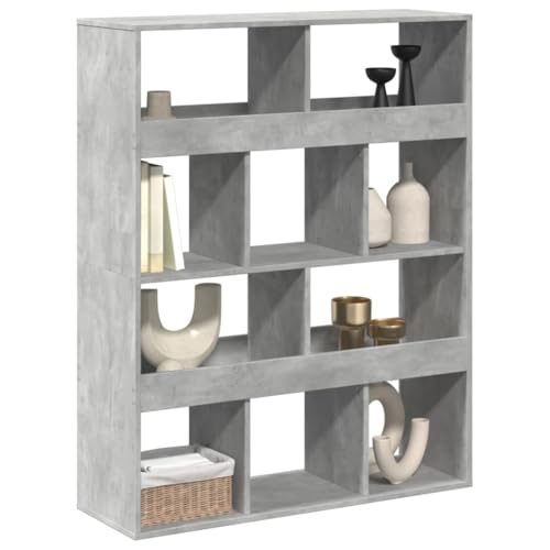 Librería de madera gris hormigón separador de ambientes de diseño vanguardista con 10 nichos 3