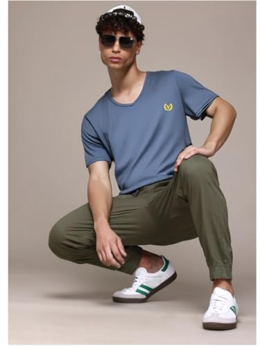 Image of Mack Jonney Regular Solid Cotton Blend V Neck T Shirt for Men