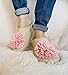 Handmade Women's 100% Wool Slippers with Pink Flower and Arch Support Insole