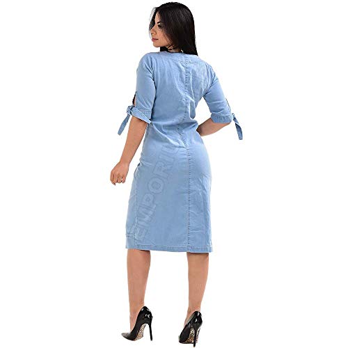 Vestido Jeans Midi com lacinho no braço – EWF Jeans - Azul Claro (XGG)