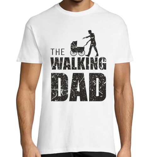 KMF T-SHIRT - Camiseta para Hombre Tshirt The Walking Dad Regalo cumpleaños Dia del Padre (Blanco, XL)