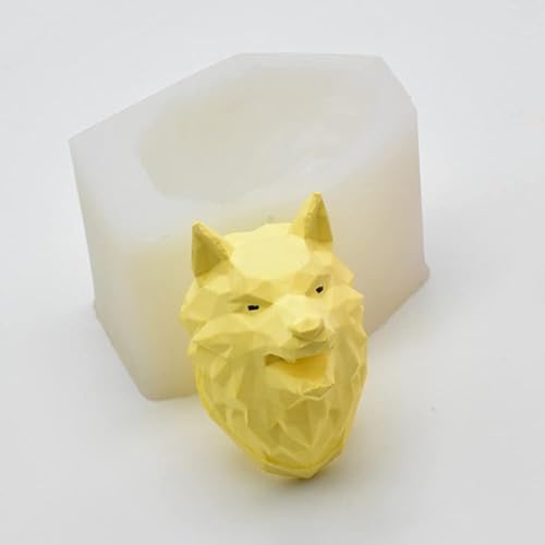 Miniatura 4 de 1 molde de silicona con forma de cabeza de lobo geométrico 3D para hornear, cubitos de hielo, pasteles, chocolate, decoración, yeso, fondant,